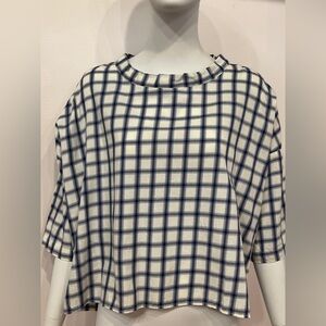 Navy and White Plaid Gallego Desportes Blouse